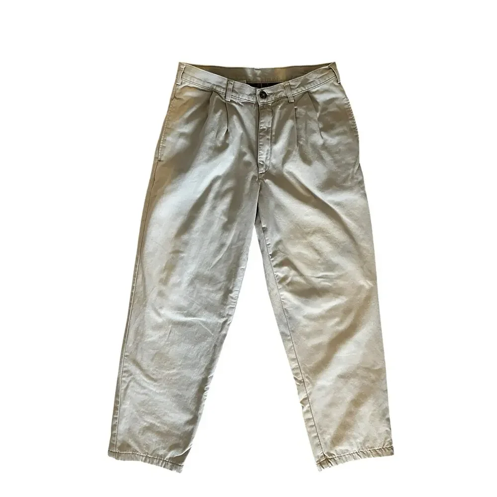 Vintage L.L. Bean Flannel Lined Khaki Pants 33x33 Pleated Tan Gorpcore Cabincore
